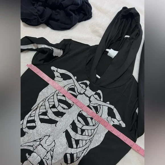 Spirit Black Skeleton Hoodie long sleeves mini Dress Costume size M - Picture 7 of 9